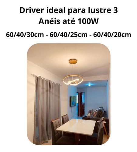 Driver Fonte Para Lustre 3 Aneis 60cm Até 100w Full Estrutura Branco 127/220V