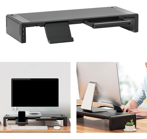 Soporte Para Monitor Riser Soporte Interfaz Usb Negra