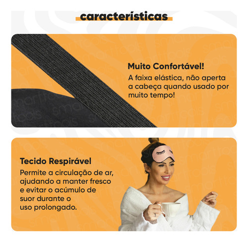Máscara De Dormir 3D Tapa Olhos Anti Claridade Blackout Ajustável no Rosto Confortável Repouso - Modelo: Gato Branco Smart Tools®
