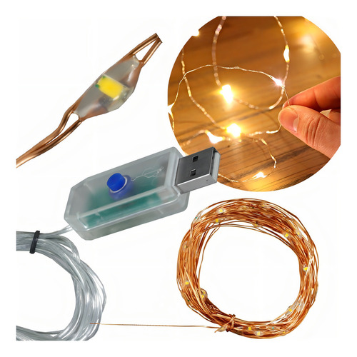 Serie Luces Led Decorativas 50 Led Usb Alambre Cobre Color de las luces Luz cálida