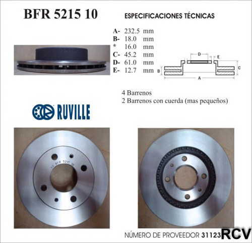 Disco Frenos Der/izq Delantera Para Nissan Sentra   1999