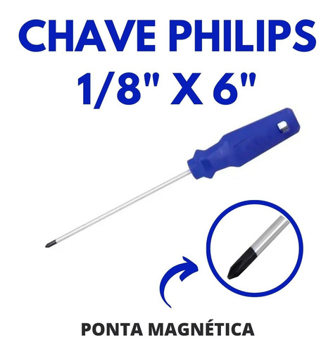 Chave Philips 1/8 X 6 Pol Com Ponta Magnetizada Cabo Azul 