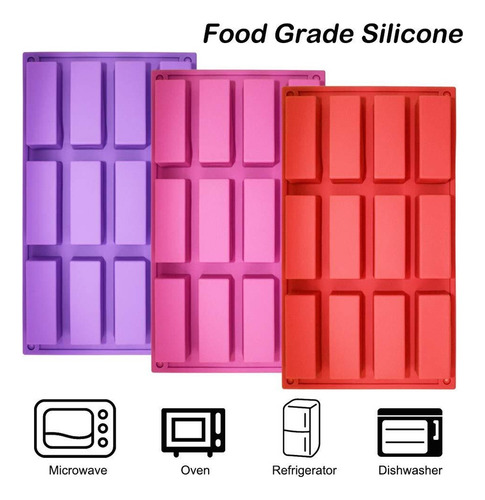 Alta Calidad Juego De 3, 12 Cavidades Moldes Rectangulares