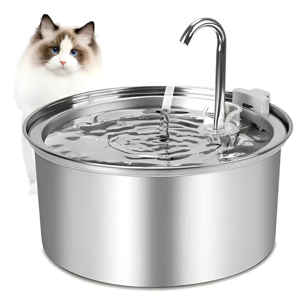 Bebedouro Fonte Agua Inox Gato Bomba Filtro 3.2l Silencioso Prateado