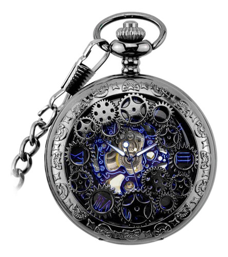 Reloj De Bolsillo Con Esqueleto Mecánico Antiguo Enrollado,
