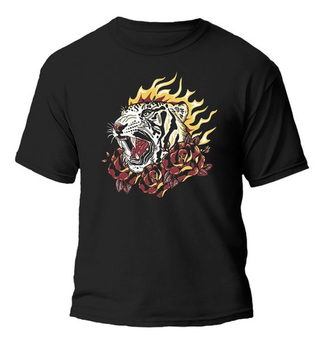 Remera Tigres Con Llamas Flores Diseño 100% Algodón