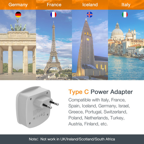 Adaptador De Enchufe De Viaje Tessan Con 2 Usb Tipo C Eu