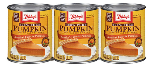 Libby's Pumpkin Pie Pure Para Pay Calabaza Americano 3 Pz