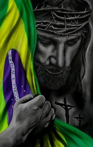 Adesivo Jesus Segurando A Bandeira Do Brasil  120x80 Cm