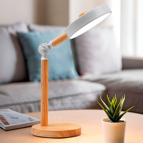Lámpara Led De Escritorio, Base De Madera, Ajustable