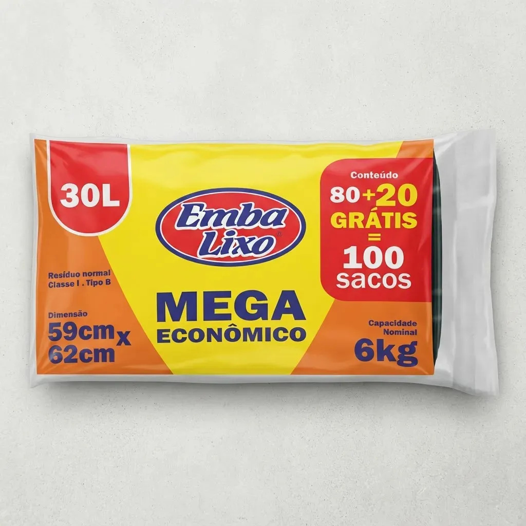 Saco para Lixo 30L Embalixo com 100 Unidades Mega Econômico