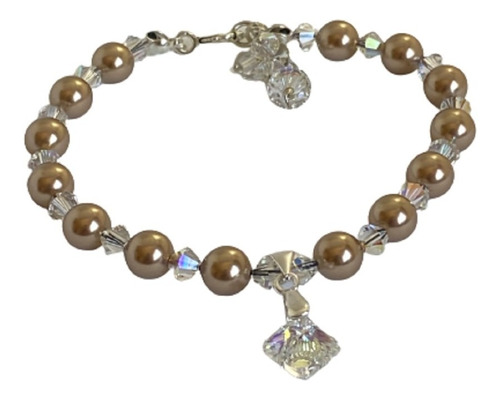 Pulsera Perlas Bronze Princes Cut Ab, Made With Swarovski