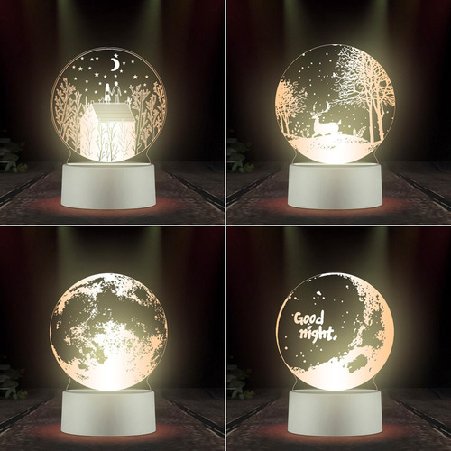 Luz Nocturna Creativa 3d Con Atenuación De Tres Colores, For
