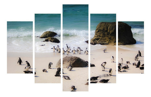 Imagen 1 de 10 de Cuadros Animales Poliptico Pinguinos Elefantes 150x100 Tela
