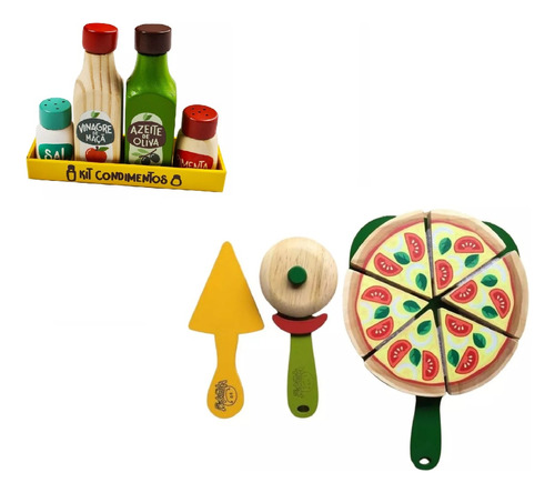 Combo Kit Condimentos Madeira + Pizza Com Acessórios Newart