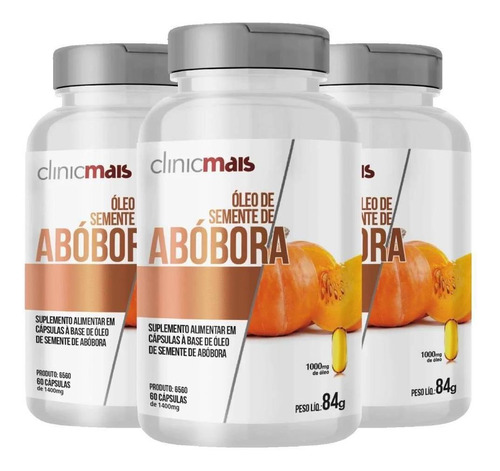 Kit 3x Óleo Semente Abóbora 1000mg 60 Cápsulas - Clinicmais