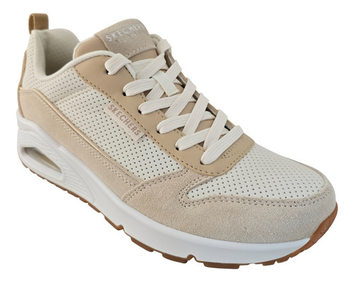 Tenis Mujer Urbano Casual Valvula Confort Plataforma Memory Foam Skechers Uno 177105 Beige