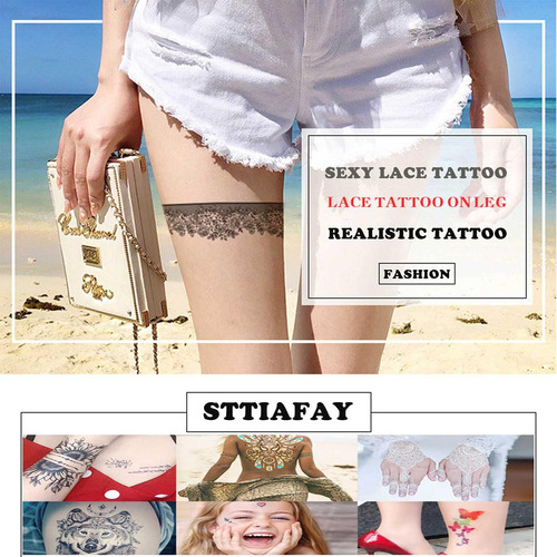Tatuagem Temporária De Renda Sttiafay Na Coxa, Adesivos De A