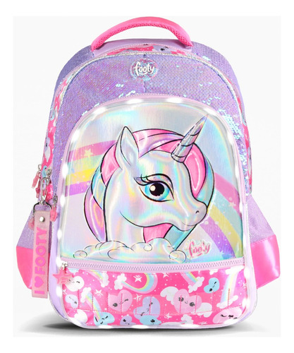 Mochila Footy Espalda Escolar Unicornio Luces Lentejuelas 