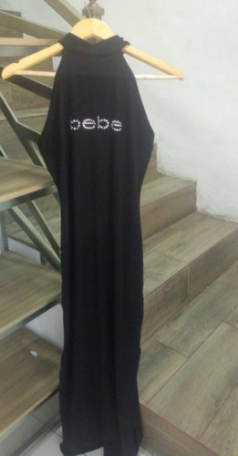 Vestido Largo, Marca Bebe, Color Negro Con Logo Swarovski 