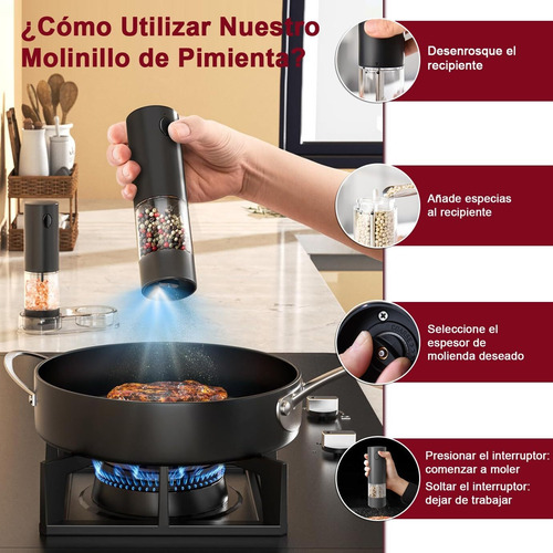 Molinillo De Pimienta Y Sal Eléctrico Grosor Ajustable,