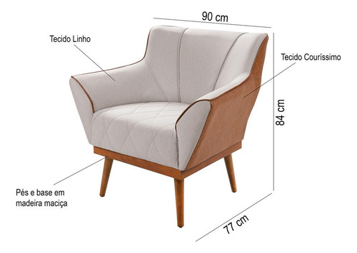 Poltrona Decorativa Compose Yasmin Linho/corissimo