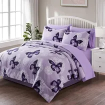 Comprar Juego De Ropa De Cama King Size 8 Piezas Mariposa Morada