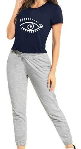 Conjunto Deportivo Jogger Largo Blusa Manga Corta De Mujer