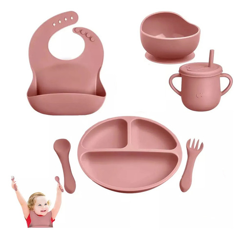 Set De Vajilla Silicona Para Bebés Platos Babero Y Cubiertos