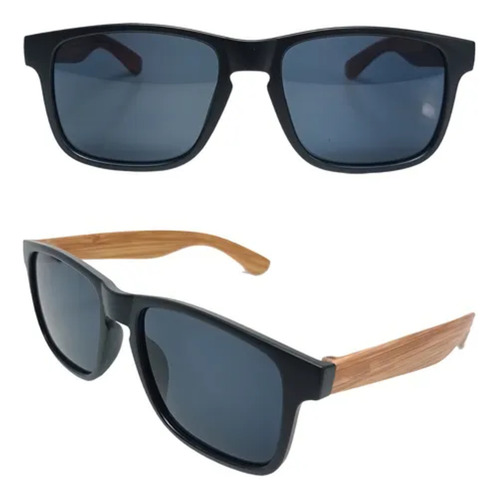 Lentes Gafas Sol Bambu Madera Hombre Mujer Unisex Bambu Espejo Beige Negro Negro Beige