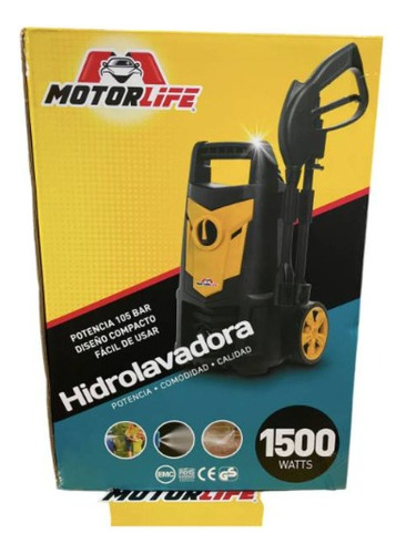 Hidrolavadora Motorlife 1500w 5l/min- 5 Mts Color Amarillo