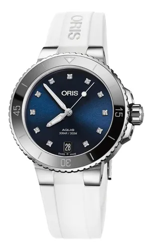 Reloj Oris Aquis Con 11 Diamantes Original Para Dama Blanco
