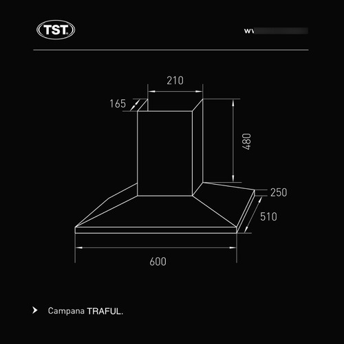 Extractor purificador de cocina TST Traful ac. inox. de pared 600mm x 250mm x 510mm acero inoxidable 220V