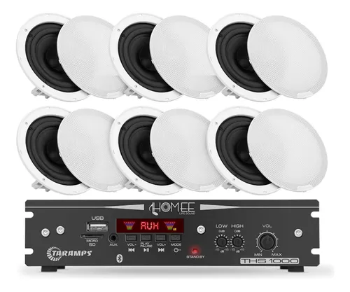 comprar Kit Som Ambiente Taramps Ths1000 + 6 Arandelas 40w Rms 4ohms