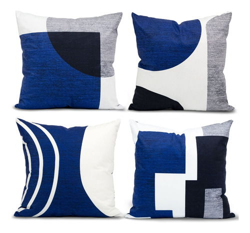 4 Almohada Azul Para Sofa Color Marino Negro Gris 18 X