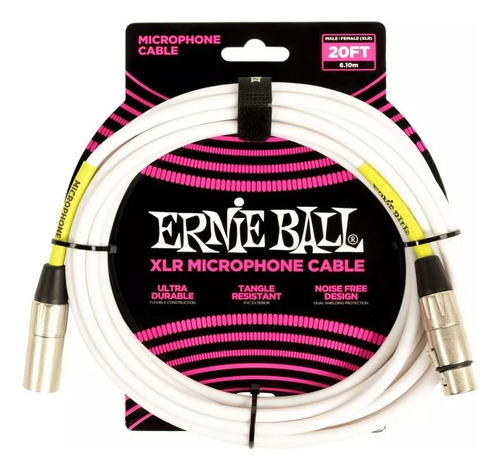 Cable XLR XLR para micrófono, 6 m, blanco, P06389 Ernie Ball