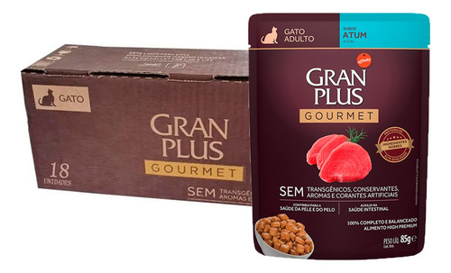 Kit 18un. Ração Úmida Sachê Granplus Gourmet Gatos Atum 85g
