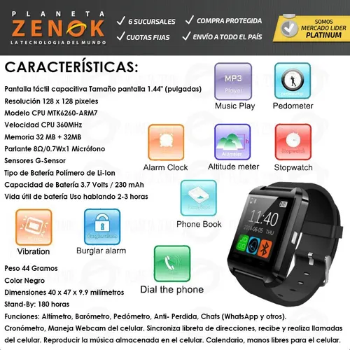 Smartwatch u8 características hotsell