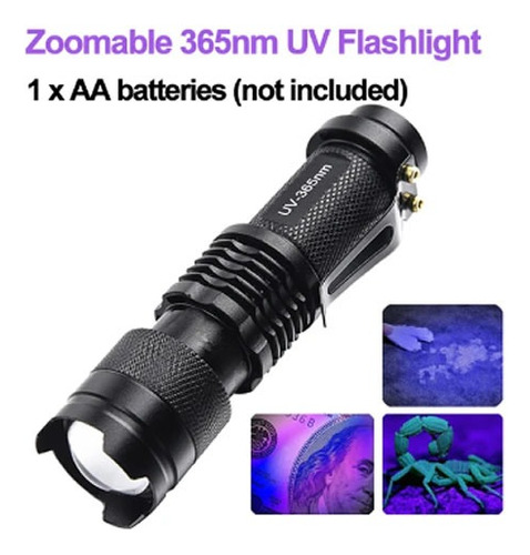  Linterna Ultravioleta Impermeable Con Zoom, Luz Violeta