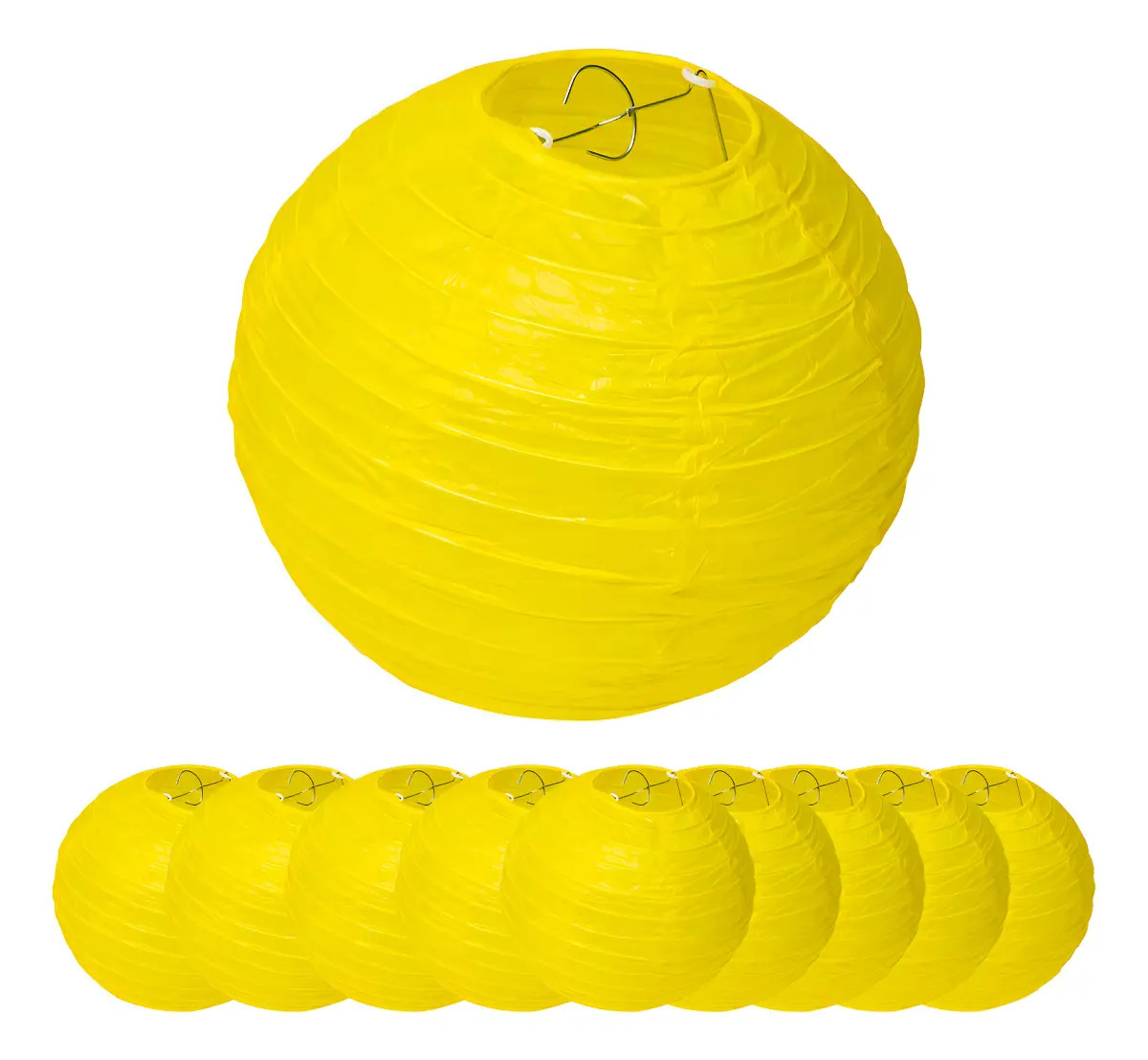 Pack 10 Lámparas Colgantes de Papel China Amarillas 20cm Decorativas