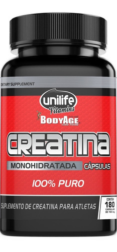 Creatina Monohidratada 100% Pura Unilife Bodyage (180 Cáps)