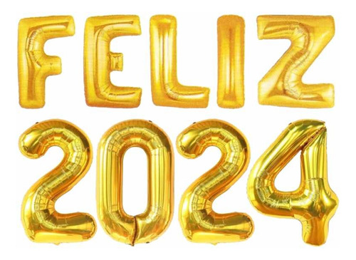 Balão Feliz 2024 Decoração Ano Reveillon Eite Festas Cor Balão Feliz 2024 Dourado 40 Cm