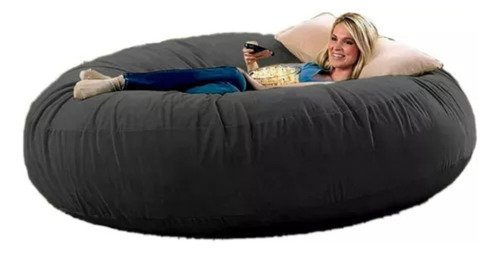Puff Cama Gigante Redondo Suede 120x50 Com Enchimento Sala Cor Preto