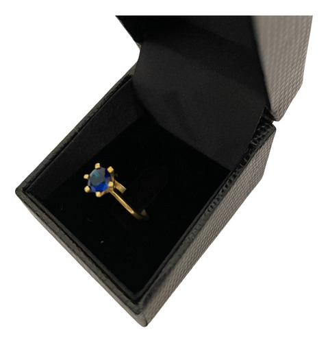 Anél Feminino Pedra Zirconia Azul Moeda Antiga Cor Ouro 18k