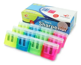 12 Sacapuntas Doble Con Deposito Neon Papeleria Escolar