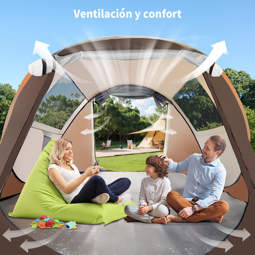 Carpa Tienda De Campaña Funjn para 6 Personas Instalación Fácil Impermeable Protección Solar Ost070300 Naranja