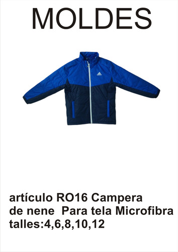 Moldes En Carton Textil Campera De Nene Para Tela Microfibra 4,6,8,10,12