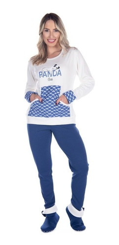 Pijama De Frio Feminino Kanguru Inverno Tecido Canelado 