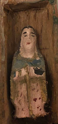 Antiguo Retablo Miniatura Talla Virgen Maria