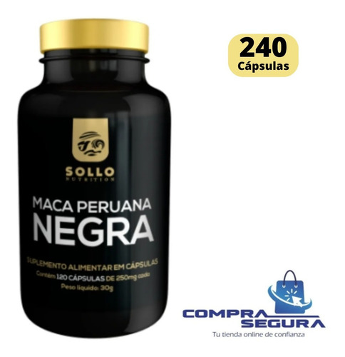 Imagen 2 de 9 de Maca Peruana Negra Sollo Premium 100% Pura - 240 Cápsulas